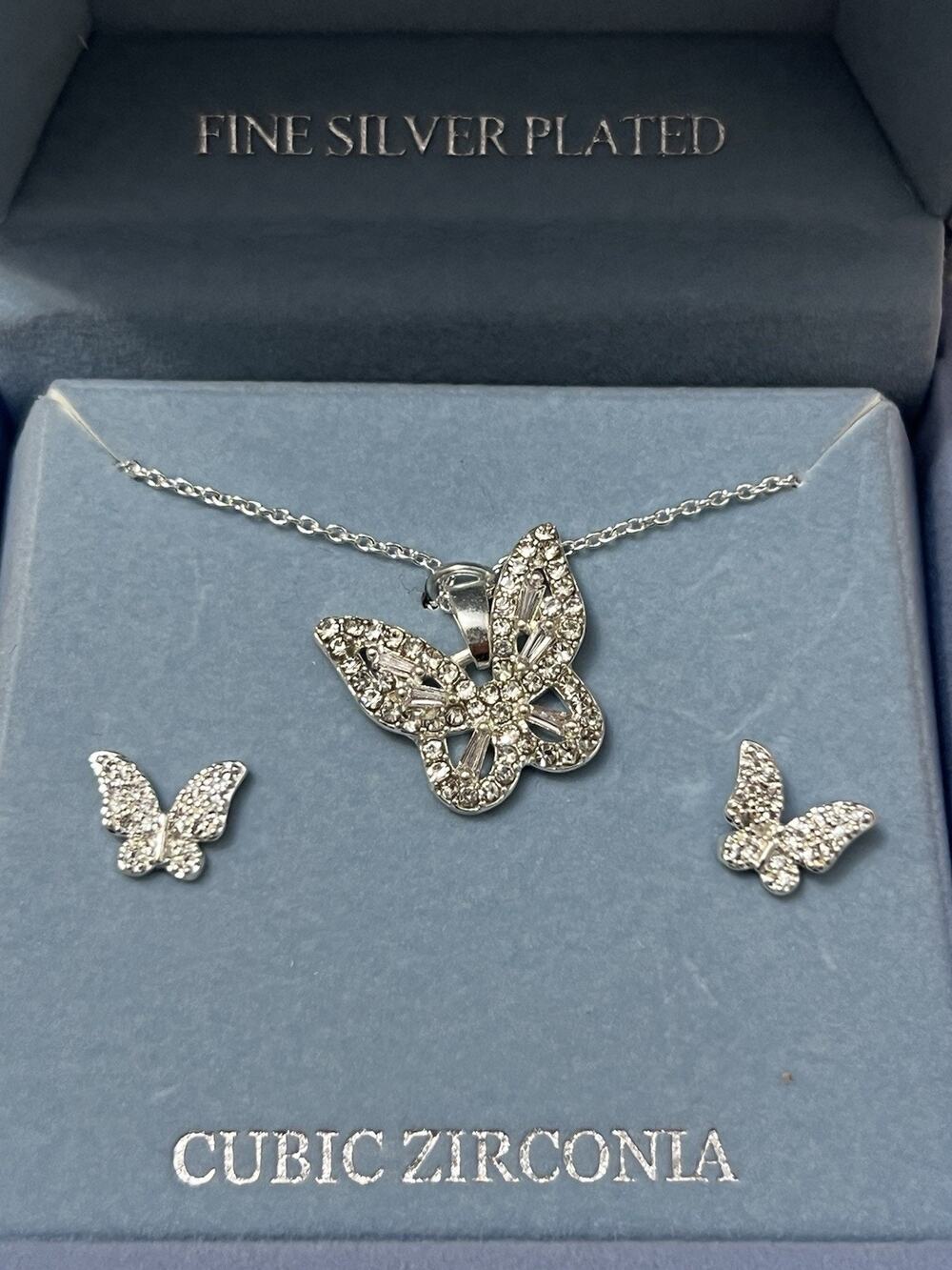 Women's DANECRAFT Silver Cubic Zirconia Butterfly Necklace & Earrings Set